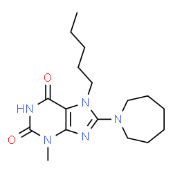 ChemSpider 2D Image | 8-(1-Azepanyl)-3-methyl-7-pentyl-3,7-dihydro-1H-purine-2,6-dione | C17H27N5O2
