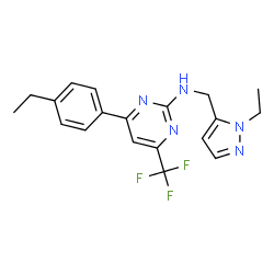 ChemSpider 2D Image | 4-(4-Ethylphenyl)-N-[(1-ethyl-1H-pyrazol-5-yl)methyl]-6-(trifluoromethyl)-2-pyrimidinamine | C19H20F3N5
