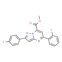 ChemSpider 2D Image | Methyl 5-(2-fluorophenyl)-2-(4-fluorophenyl)pyrazolo[1,5-a]pyrimidine-7-carboxylate | C20H13F2N3O2