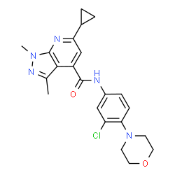 ChemSpider 2D Image | N-[3-Chloro-4-(4-morpholinyl)phenyl]-6-cyclopropyl-1,3-dimethyl-1H-pyrazolo[3,4-b]pyridine-4-carboxamide | C22H24ClN5O2