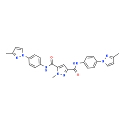 ChemSpider 2D Image | 1-Methyl-N,N'-bis[4-(3-methyl-1H-pyrazol-1-yl)phenyl]-1H-pyrazole-3,5-dicarboxamide | C26H24N8O2
