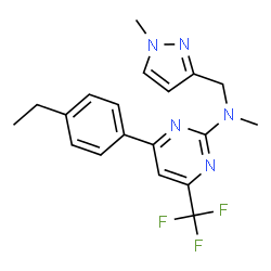 ChemSpider 2D Image | 4-(4-Ethylphenyl)-N-methyl-N-[(1-methyl-1H-pyrazol-3-yl)methyl]-6-(trifluoromethyl)-2-pyrimidinamine | C19H20F3N5