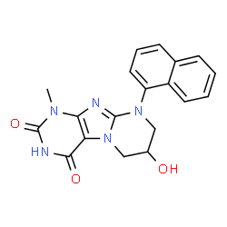 ChemSpider 2D Image | 7-Hydroxy-1-methyl-9-(1-naphthyl)-6,7,8,9-tetrahydropyrimido[2,1-f]purine-2,4(1H,3H)-dione | C19H17N5O3