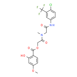ChemSpider 2D Image | 2-[(2-{[4-Chloro-3-(trifluoromethyl)phenyl]amino}-2-oxoethyl)(methyl)amino]-2-oxoethyl 2-hydroxy-4-methoxybenzoate | C20H18ClF3N2O6