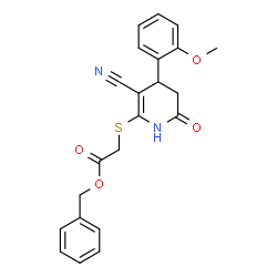 ChemSpider 2D Image | Benzyl {[3-cyano-4-(2-methoxyphenyl)-6-oxo-1,4,5,6-tetrahydro-2-pyridinyl]sulfanyl}acetate | C22H20N2O4S
