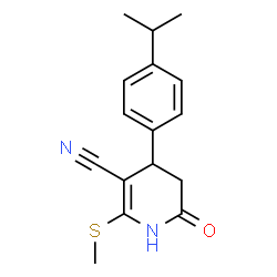 ChemSpider 2D Image | 4-(4-Isopropylphenyl)-2-(methylsulfanyl)-6-oxo-1,4,5,6-tetrahydro-3-pyridinecarbonitrile | C16H18N2OS