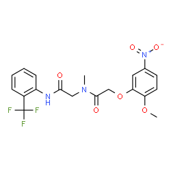 ChemSpider 2D Image | N~2~-[(2-Methoxy-5-nitrophenoxy)acetyl]-N~2~-methyl-N-[2-(trifluoromethyl)phenyl]glycinamide | C19H18F3N3O6