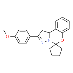 ChemSpider 2D Image | 2'-(4-Methoxyphenyl)-1',10b'-dihydrospiro[cyclopentane-1,5'-pyrazolo[1,5-c][1,3]benzoxazine] | C21H22N2O2