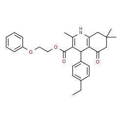 ChemSpider 2D Image | 2-Phenoxyethyl 4-(4-ethylphenyl)-2,7,7-trimethyl-5-oxo-1,4,5,6,7,8-hexahydro-3-quinolinecarboxylate | C29H33NO4