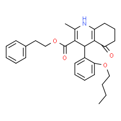 ChemSpider 2D Image | 2-Phenylethyl 4-(2-butoxyphenyl)-2-methyl-5-oxo-1,4,5,6,7,8-hexahydro-3-quinolinecarboxylate | C29H33NO4