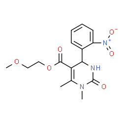 ChemSpider 2D Image | 2-Methoxyethyl 1,6-dimethyl-4-(2-nitrophenyl)-2-oxo-1,2,3,4-tetrahydro-5-pyrimidinecarboxylate | C16H19N3O6