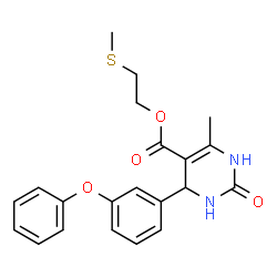 ChemSpider 2D Image | 2-(Methylsulfanyl)ethyl 6-methyl-2-oxo-4-(3-phenoxyphenyl)-1,2,3,4-tetrahydro-5-pyrimidinecarboxylate | C21H22N2O4S