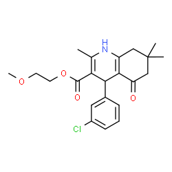 ChemSpider 2D Image | 2-Methoxyethyl 4-(3-chlorophenyl)-2,7,7-trimethyl-5-oxo-1,4,5,6,7,8-hexahydro-3-quinolinecarboxylate | C22H26ClNO4