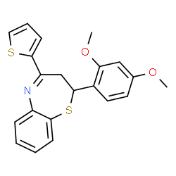ChemSpider 2D Image | 2-(2,4-Dimethoxyphenyl)-4-(2-thienyl)-2,3-dihydro-1,5-benzothiazepine | C21H19NO2S2