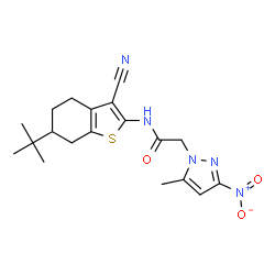 ChemSpider 2D Image | N-(6-tert-butyl-3-cyano-4,5,6,7-tetrahydro-1-benzothiophen-2-yl)-2-(5-methyl-3-nitro-1H-pyrazol-1-yl)acetamide | C19H23N5O3S