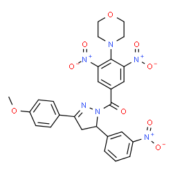 ChemSpider 2D Image | [3-(4-Methoxyphenyl)-5-(3-nitrophenyl)-4,5-dihydro-1H-pyrazol-1-yl][4-(4-morpholinyl)-3,5-dinitrophenyl]methanone | C27H24N6O9