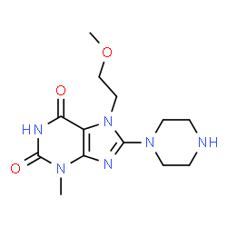 ChemSpider 2D Image | 7-(2-Methoxyethyl)-3-methyl-8-(1-piperazinyl)-3,7-dihydro-1H-purine-2,6-dione | C13H20N6O3