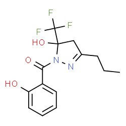 ChemSpider 2D Image | (2-Hydroxyphenyl)[5-hydroxy-3-propyl-5-(trifluoromethyl)-4,5-dihydro-1H-pyrazol-1-yl]methanone | C14H15F3N2O3