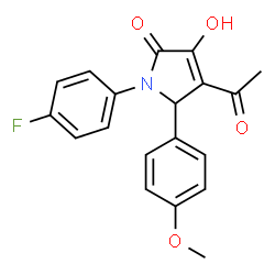 ChemSpider 2D Image | 4-Acetyl-1-(4-fluorophenyl)-3-hydroxy-5-(4-methoxyphenyl)-1,5-dihydro-2H-pyrrol-2-one | C19H16FNO4