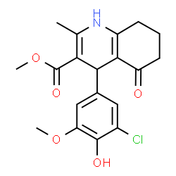 ChemSpider 2D Image | Methyl 4-(3-chloro-4-hydroxy-5-methoxyphenyl)-2-methyl-5-oxo-1,4,5,6,7,8-hexahydro-3-quinolinecarboxylate | C19H20ClNO5