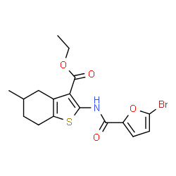 ChemSpider 2D Image | Ethyl 2-[(5-bromo-2-furoyl)amino]-5-methyl-4,5,6,7-tetrahydro-1-benzothiophene-3-carboxylate | C17H18BrNO4S