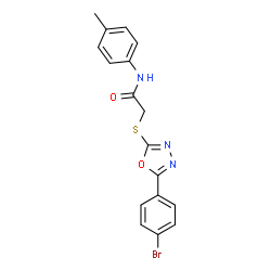 ChemSpider 2D Image | 2-{[5-(4-Bromophenyl)-1,3,4-oxadiazol-2-yl]sulfanyl}-N-(4-methylphenyl)acetamide | C17H14BrN3O2S