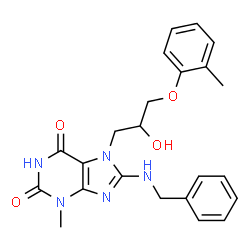 ChemSpider 2D Image | 8-(Benzylamino)-7-[2-hydroxy-3-(2-methylphenoxy)propyl]-3-methyl-3,7-dihydro-1H-purine-2,6-dione | C23H25N5O4