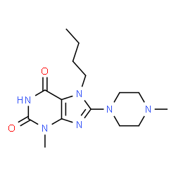 ChemSpider 2D Image | 7-Butyl-3-methyl-8-(4-methyl-1-piperazinyl)-3,7-dihydro-1H-purine-2,6-dione | C15H24N6O2