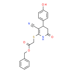 ChemSpider 2D Image | Benzyl {[3-cyano-4-(4-hydroxyphenyl)-6-oxo-1,4,5,6-tetrahydro-2-pyridinyl]sulfanyl}acetate | C21H18N2O4S