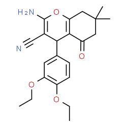 ChemSpider 2D Image | 2-Amino-4-(3,4-diethoxyphenyl)-7,7-dimethyl-5-oxo-5,6,7,8-tetrahydro-4H-chromene-3-carbonitrile | C22H26N2O4