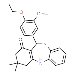 ChemSpider 2D Image | 11-(4-Ethoxy-3-methoxyphenyl)-3,3-dimethyl-2,3,4,5,10,11-hexahydro-1H-dibenzo[b,e][1,4]diazepin-1-one | C24H28N2O3