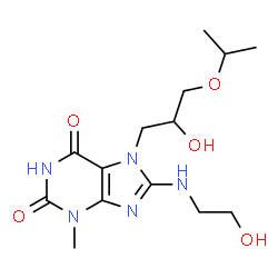 ChemSpider 2D Image | 8-[(2-Hydroxyethyl)amino]-7-(2-hydroxy-3-isopropoxypropyl)-3-methyl-3,7-dihydro-1H-purine-2,6-dione | C14H23N5O5