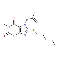 ChemSpider 2D Image | 1,3-Dimethyl-7-(2-methyl-allyl)-8-pentylsulfanyl-3,7-dihydro-purine-2,6-dione | C16H24N4O2S