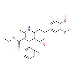 ChemSpider 2D Image | Ethyl 7-(3,4-dimethoxyphenyl)-2-methyl-4-(2-methylphenyl)-5-oxo-1,4,5,6,7,8-hexahydro-3-quinolinecarboxylate | C28H31NO5