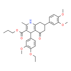 ChemSpider 2D Image | Propyl 7-(3,4-dimethoxyphenyl)-4-(4-ethoxy-3-methoxyphenyl)-2-methyl-5-oxo-1,4,5,6,7,8-hexahydro-3-quinolinecarboxylate | C31H37NO7