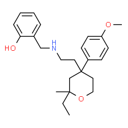 ChemSpider 2D Image | 2-[({2-[2-Ethyl-4-(4-methoxyphenyl)-2-methyltetrahydro-2H-pyran-4-yl]ethyl}amino)methyl]phenol | C24H33NO3