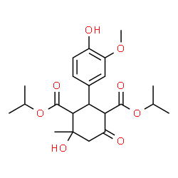 ChemSpider 2D Image | Diisopropyl 4-hydroxy-2-(4-hydroxy-3-methoxyphenyl)-4-methyl-6-oxo-1,3-cyclohexanedicarboxylate | C22H30O8