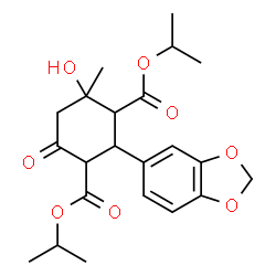 ChemSpider 2D Image | Diisopropyl 2-(1,3-benzodioxol-5-yl)-4-hydroxy-4-methyl-6-oxo-1,3-cyclohexanedicarboxylate | C22H28O8