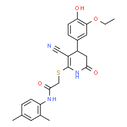 ChemSpider 2D Image | acetamide, 2-[[3-cyano-4-(3-ethoxy-4-hydroxyphenyl)-4,5-dihydro-6-hydroxy-2-pyridinyl]thio]-N-(2,4-dimethylphenyl)- | C24H25N3O4S