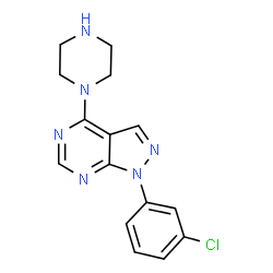 ChemSpider 2D Image | 1-(3-Chlorophenyl)-4-(1-piperazinyl)-1H-pyrazolo[3,4-d]pyrimidine | C15H15ClN6