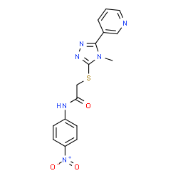 ChemSpider 2D Image | 2-{[4-Methyl-5-(3-pyridinyl)-4H-1,2,4-triazol-3-yl]sulfanyl}-N-(4-nitrophenyl)acetamide | C16H14N6O3S
