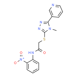 ChemSpider 2D Image | 2-{[4-Methyl-5-(3-pyridinyl)-4H-1,2,4-triazol-3-yl]sulfanyl}-N-(2-nitrophenyl)acetamide | C16H14N6O3S