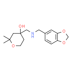 ChemSpider 2D Image | 4-{[(2H-1,3-benzodioxol-5-ylmethyl)amino]methyl}-2,2-dimethyloxan-4-ol | C16H23NO4