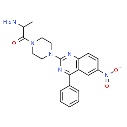 ChemSpider 2D Image | 2-Amino-1-[4-(6-nitro-4-phenyl-2-quinazolinyl)-1-piperazinyl]-1-propanone | C21H22N6O3