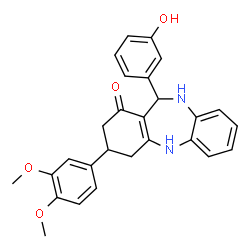 ChemSpider 2D Image | 3-(3,4-Dimethoxyphenyl)-11-(3-hydroxyphenyl)-2,3,4,5,10,11-hexahydro-1H-dibenzo[b,e][1,4]diazepin-1-one | C27H26N2O4