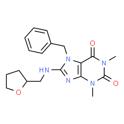ChemSpider 2D Image | 7-Benzyl-1,3-dimethyl-8-[(tetrahydro-2-furanylmethyl)amino]-3,7-dihydro-1H-purine-2,6-dione | C19H23N5O3