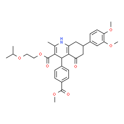 ChemSpider 2D Image | 2-Isopropoxyethyl 7-(3,4-dimethoxyphenyl)-4-[4-(methoxycarbonyl)phenyl]-2-methyl-5-oxo-1,4,5,6,7,8-hexahydro-3-quinolinecarboxylate | C32H37NO8