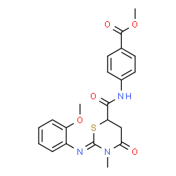 ChemSpider 2D Image | Methyl 4-[({(2Z)-2-[(2-methoxyphenyl)imino]-3-methyl-4-oxo-1,3-thiazinan-6-yl}carbonyl)amino]benzoate | C21H21N3O5S