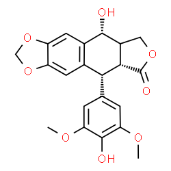 ChemSpider 2D Image | (5R,5aR,9R)-9-Hydroxy-5-(4-hydroxy-3,5-dimethoxyphenyl)-5,8,8a,9-tetrahydrofuro[3',4':6,7]naphtho[2,3-d][1,3]dioxol-6(5aH)-one | C21H20O8