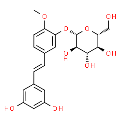 ChemSpider 2D Image | 5-[(E)-2-(3,5-Dihydroxyphenyl)vinyl]-2-methoxyphenyl beta-D-glucopyranoside | C21H24O9